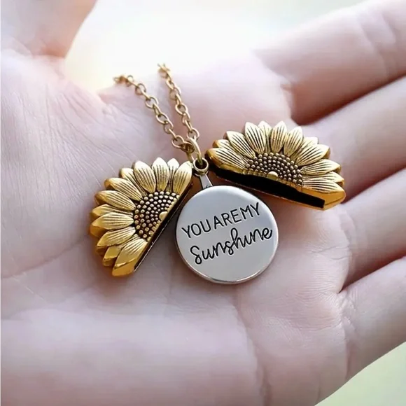 You Are My Sunshine Gold Vintage Sunflower Pendant Necklace - Picture 3 of 3